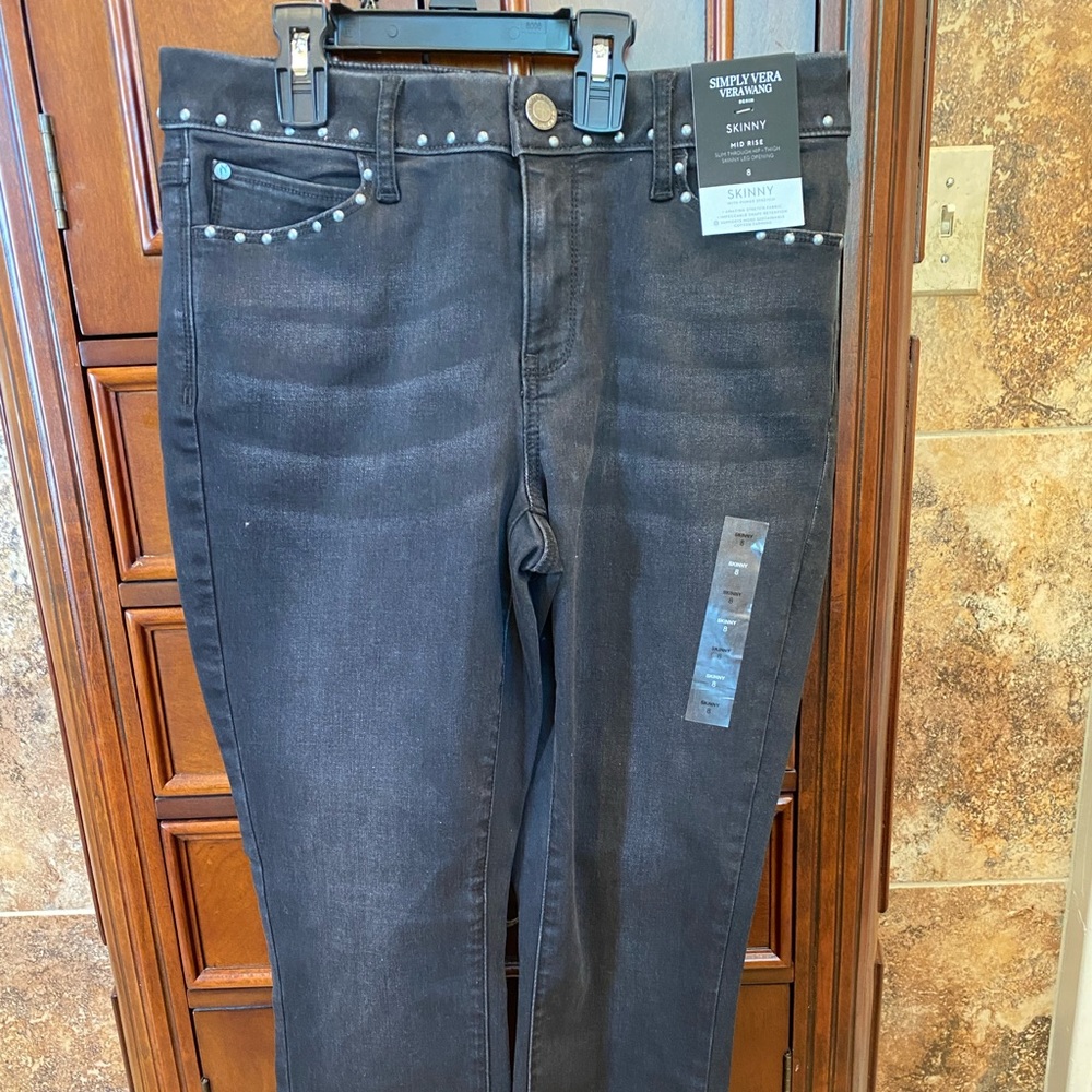 Vera Wang Skinny Mid Rise Studded Jean —Nwt